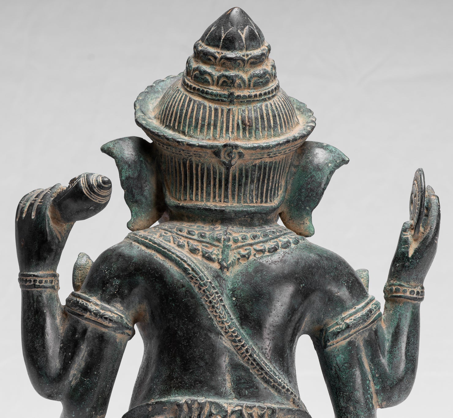 Ganesha Statue-Antique Khmer Style Bayon Bronze Seated Four Arm Ganesh Statue-36cm/14 "