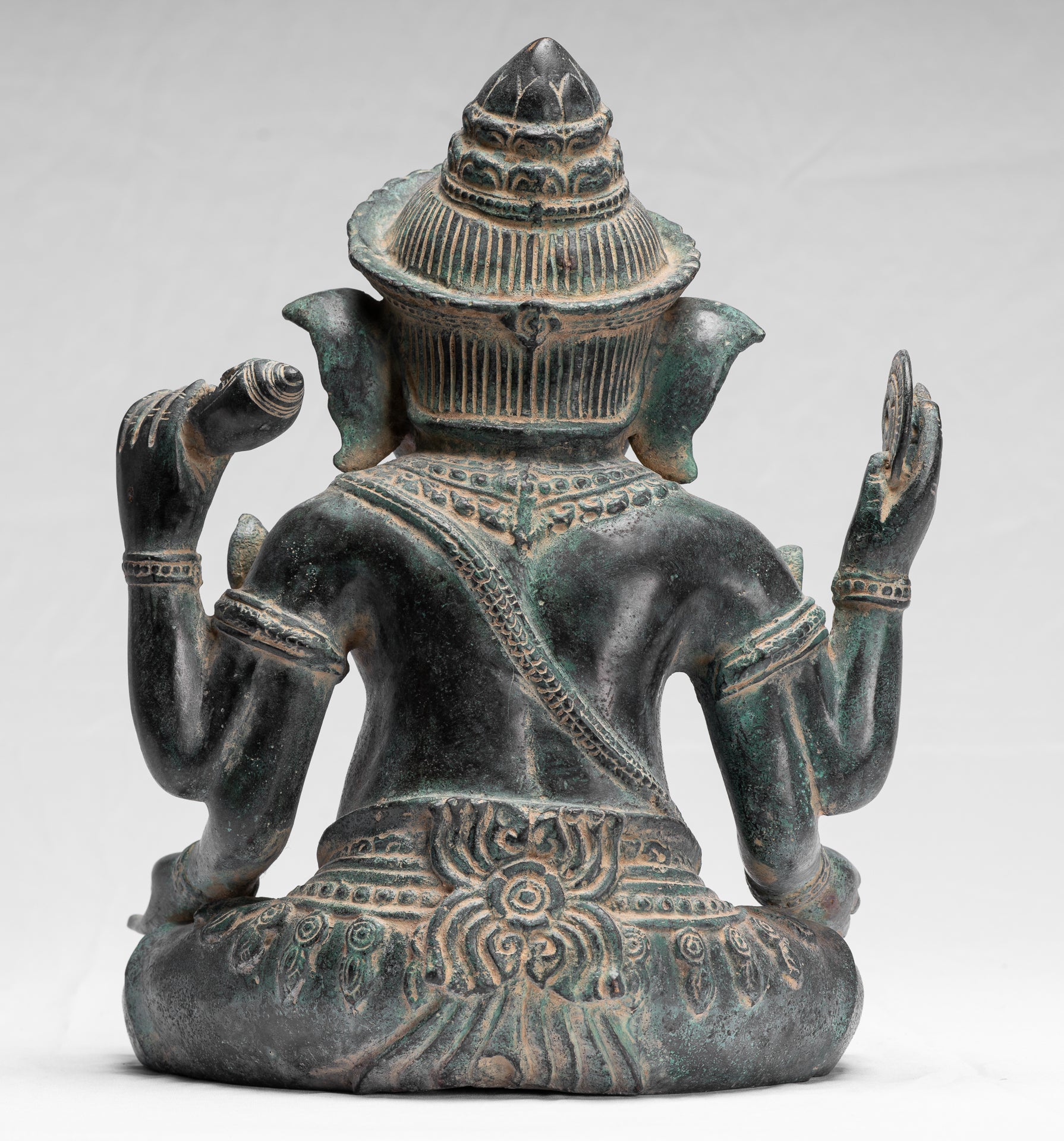 Ganesha Statue-Antique Khmer Style Bayon Bronze Seated Four Arm Ganesh Statue-36cm/14 "
