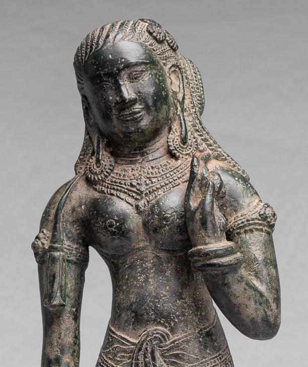 Antique Khmer Style Bronze Banteay Srei Standing Apsara or Angel - 53cm/21"