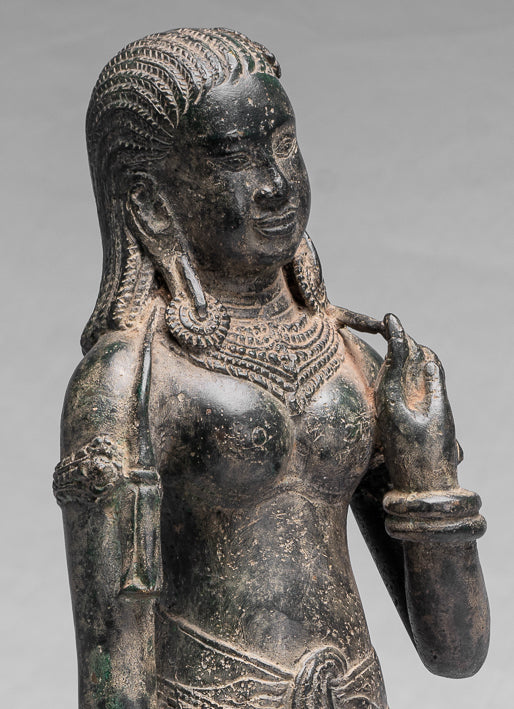 Antique Khmer Style Bronze Banteay Srei Standing Apsara or Angel - 53cm/21"