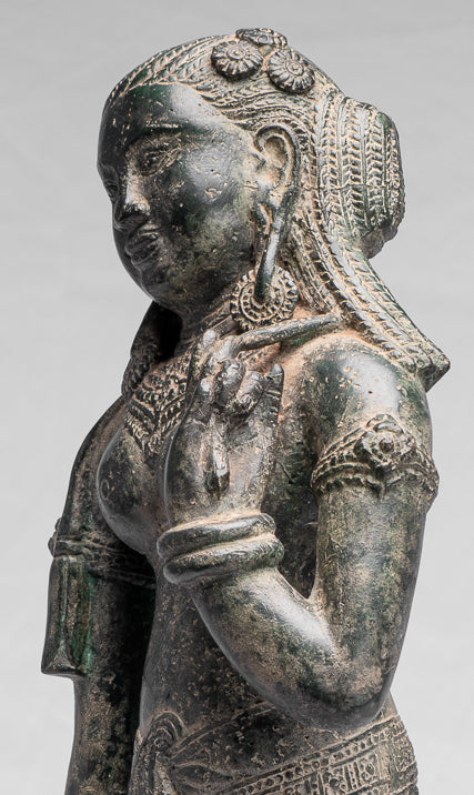 Antique Khmer Style Bronze Banteay Srei Standing Apsara or Angel - 53cm/21"