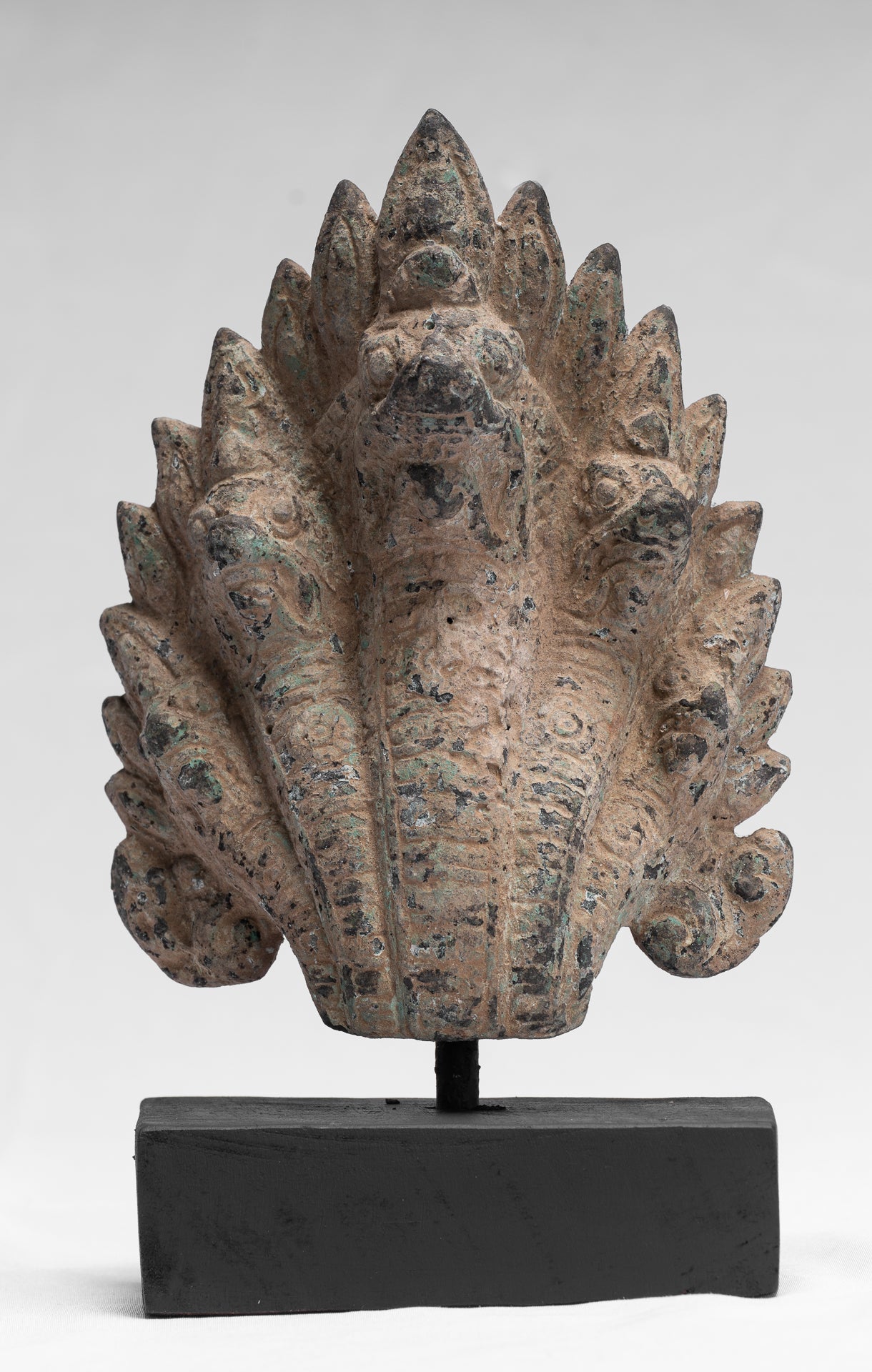 Naga Statue - Antique Khmer Style Bronze Protective Naga, Snake or Serpent Statue - 24cm/10"