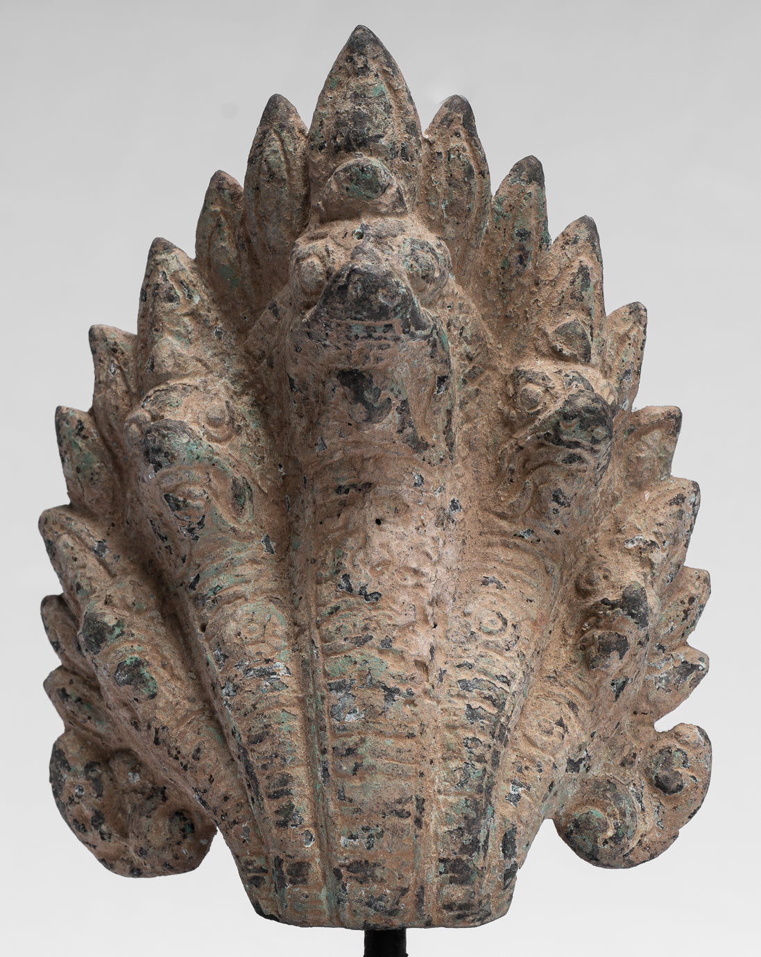 Naga Statue - Antique Khmer Style Bronze Protective Naga, Snake or Serpent Statue - 24cm/10"