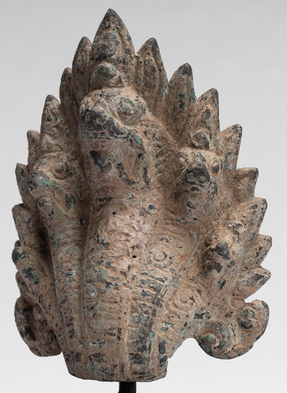 Naga Statue - Antique Khmer Style Bronze Protective Naga, Snake or Serpent Statue - 24cm/10"