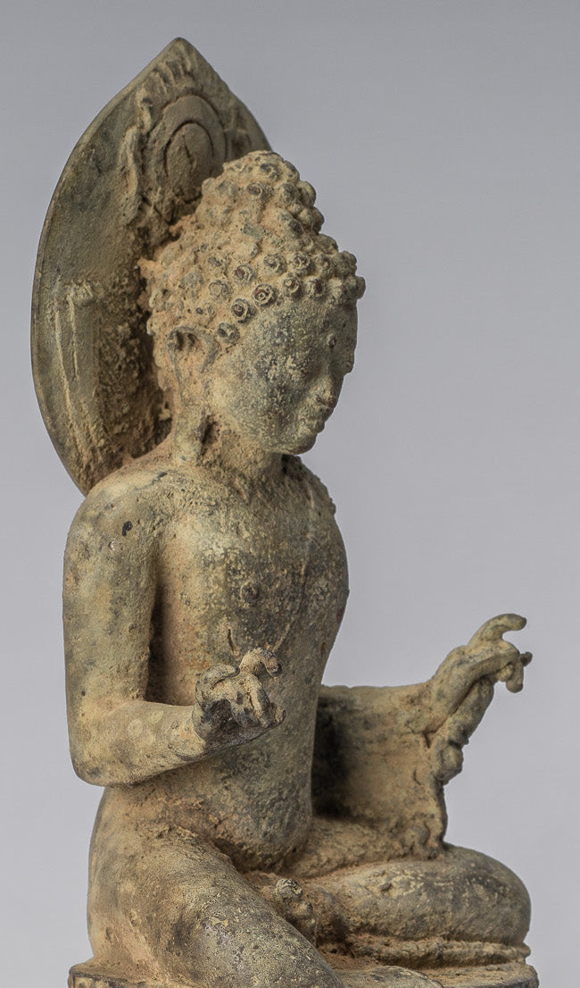 Estatua de Buda - Estilo indonesio antiguo de bronce sentado Javanese Buda - 18 cm/7 "
