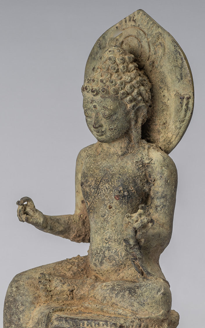 Estatua de Buda - Estilo indonesio antiguo de bronce sentado Javanese Buda - 18 cm/7 "