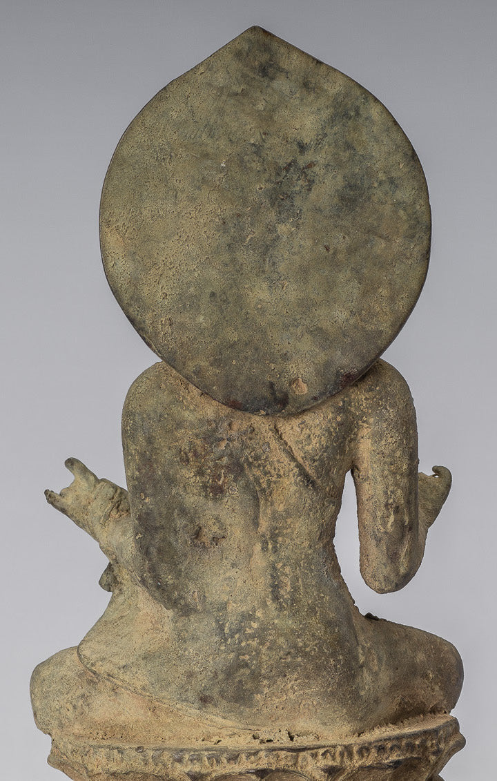 Estatua de Buda - Estilo indonesio antiguo de bronce sentado Javanese Buda - 18 cm/7 "