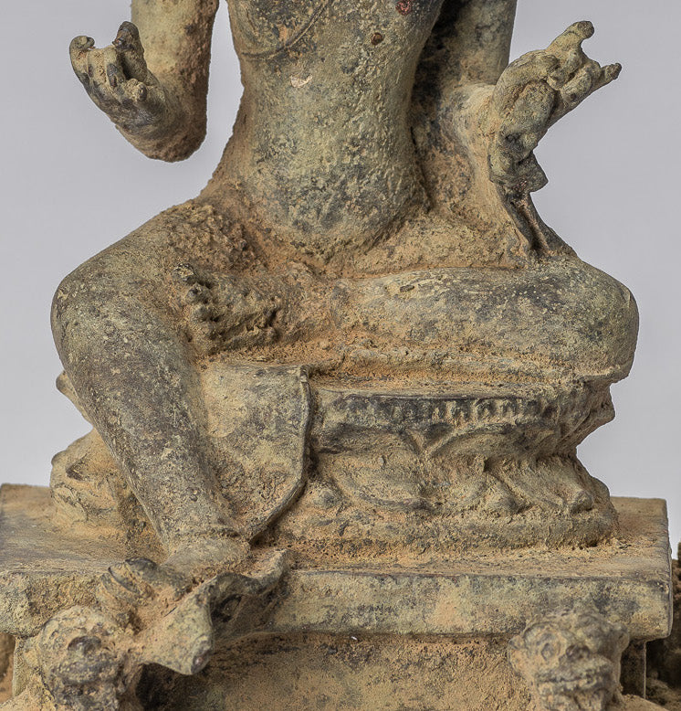 Estatua de Buda - Estilo indonesio antiguo de bronce sentado Javanese Buda - 18 cm/7 "