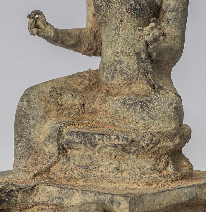 Estatua de Buda - Estilo indonesio antiguo de bronce sentado Javanese Buda - 18 cm/7 "