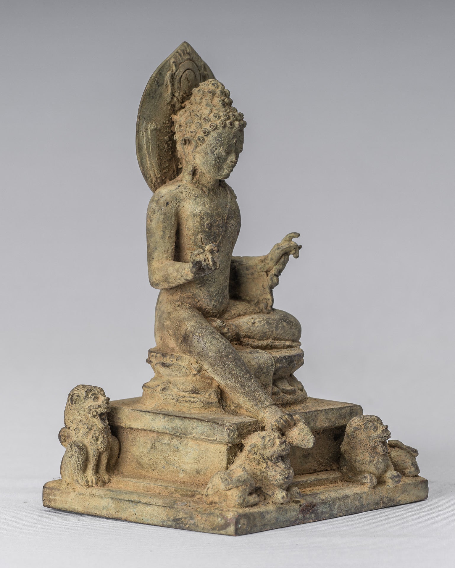 Estatua de Buda - Estilo indonesio antiguo de bronce sentado Javanese Buda - 18 cm/7 "