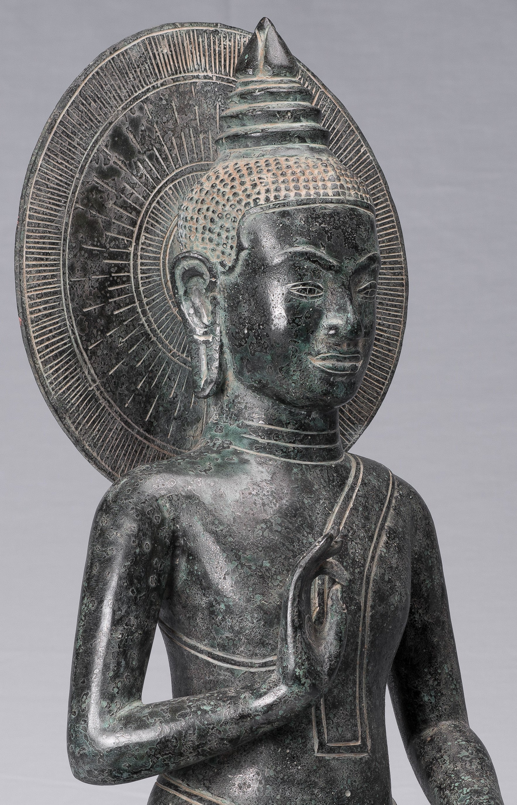 Statue de Bouddha – Statue de Bouddha en bronze de style khmer antique Dharmachakra enseignant Mudra – 50 cm