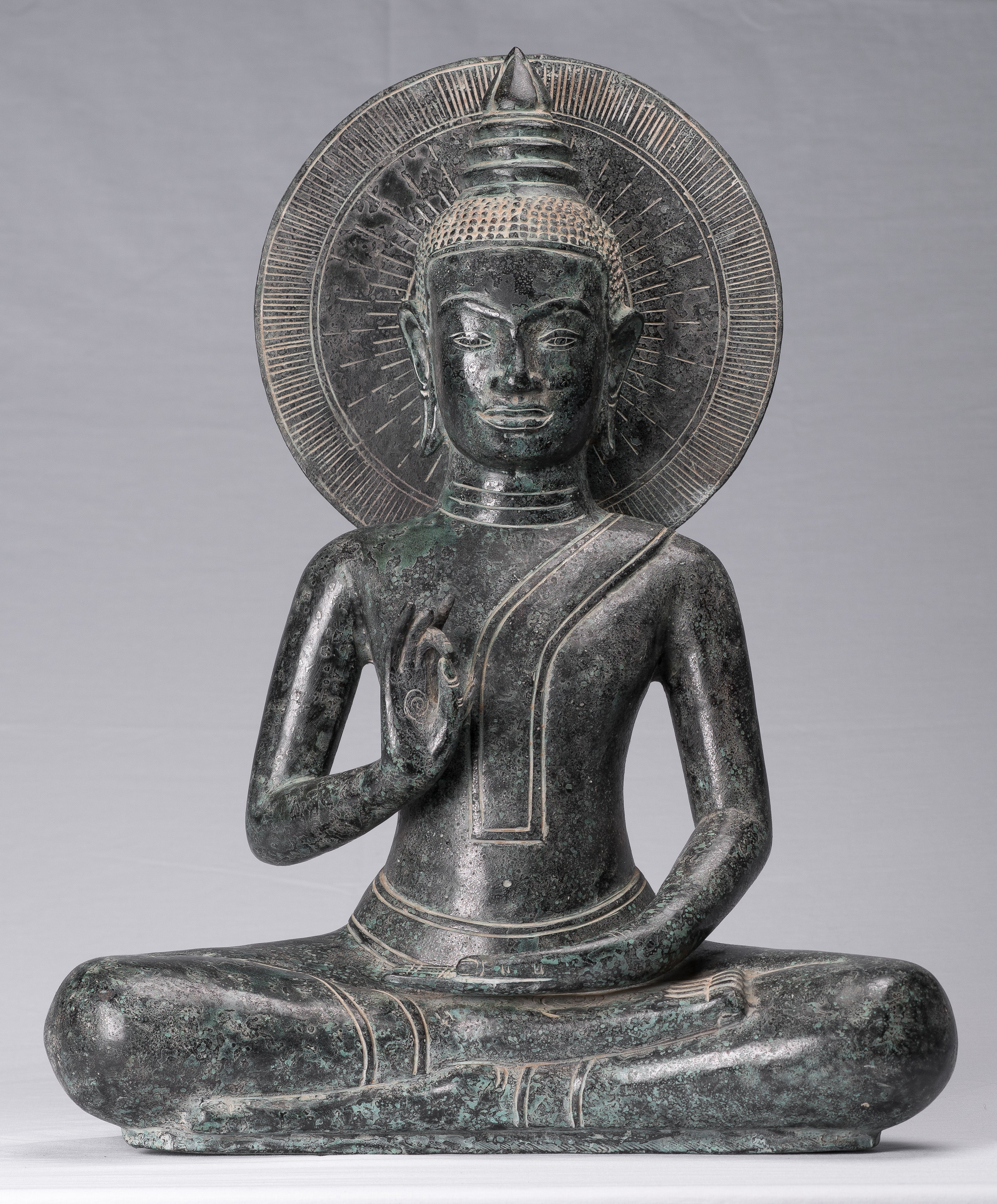 Statue de Bouddha – Statue de Bouddha en bronze de style khmer antique Dharmachakra enseignant Mudra – 50 cm