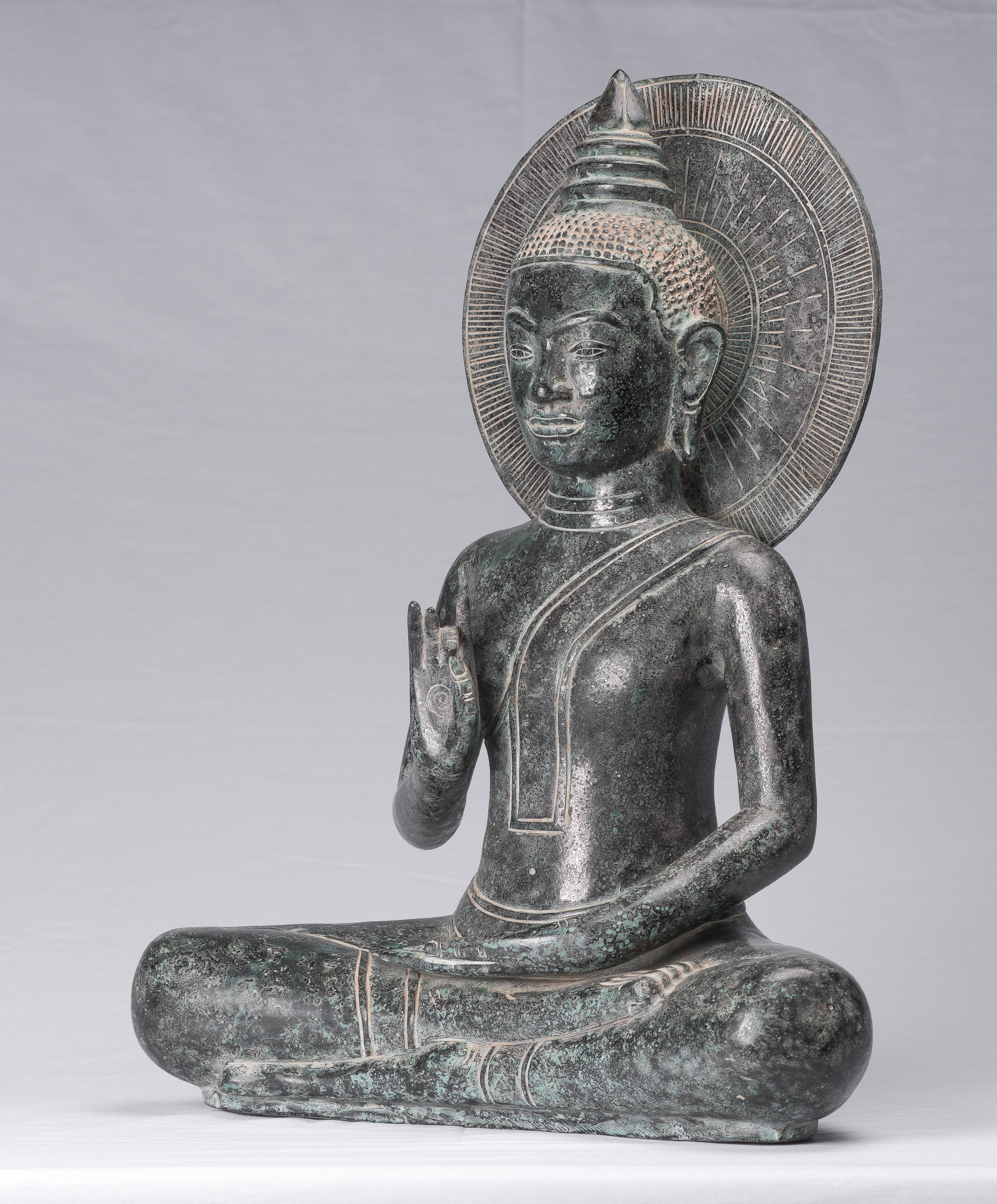 Statue de Bouddha – Statue de Bouddha en bronze de style khmer antique Dharmachakra enseignant Mudra – 50 cm