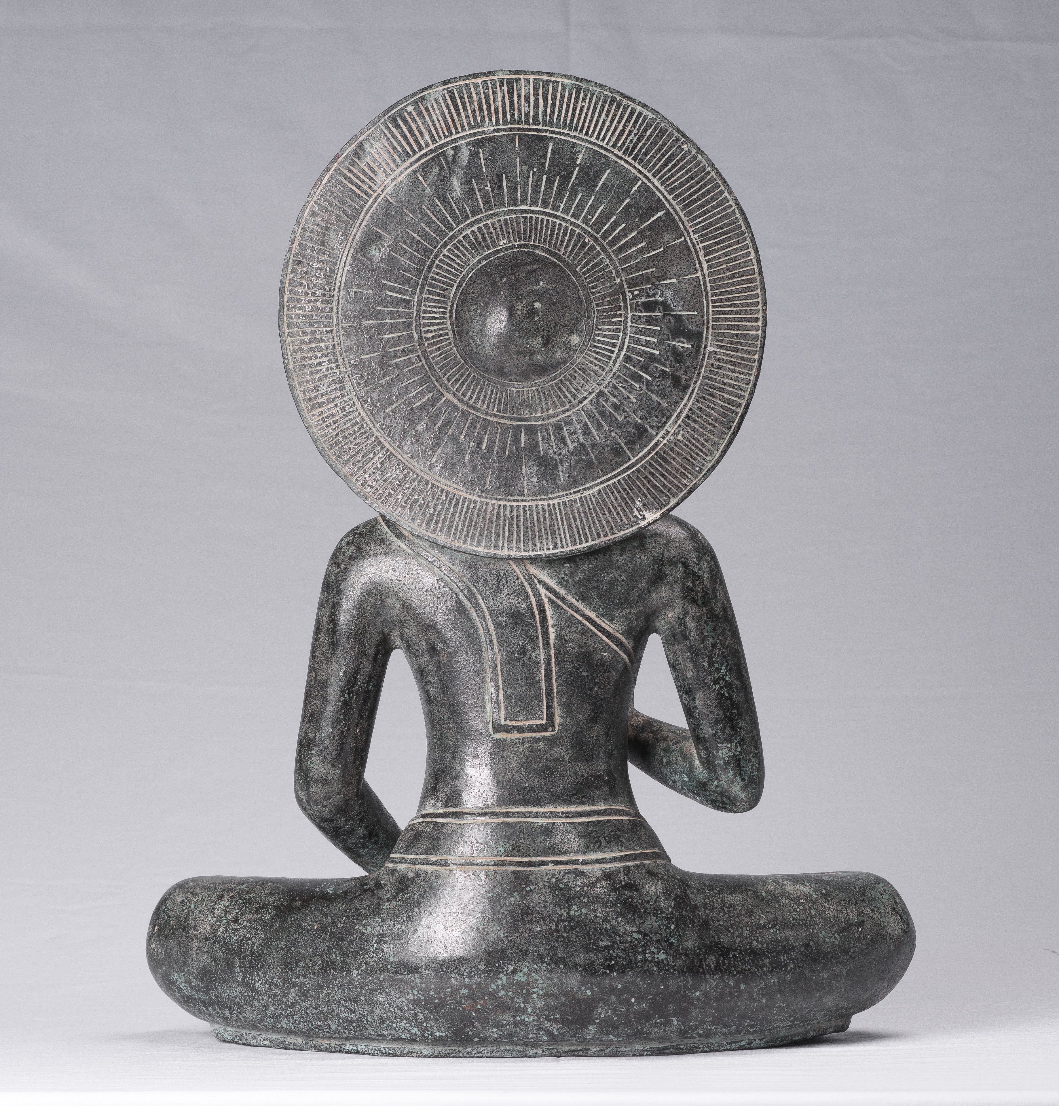 Statue de Bouddha – Statue de Bouddha en bronze de style khmer antique Dharmachakra enseignant Mudra – 50 cm