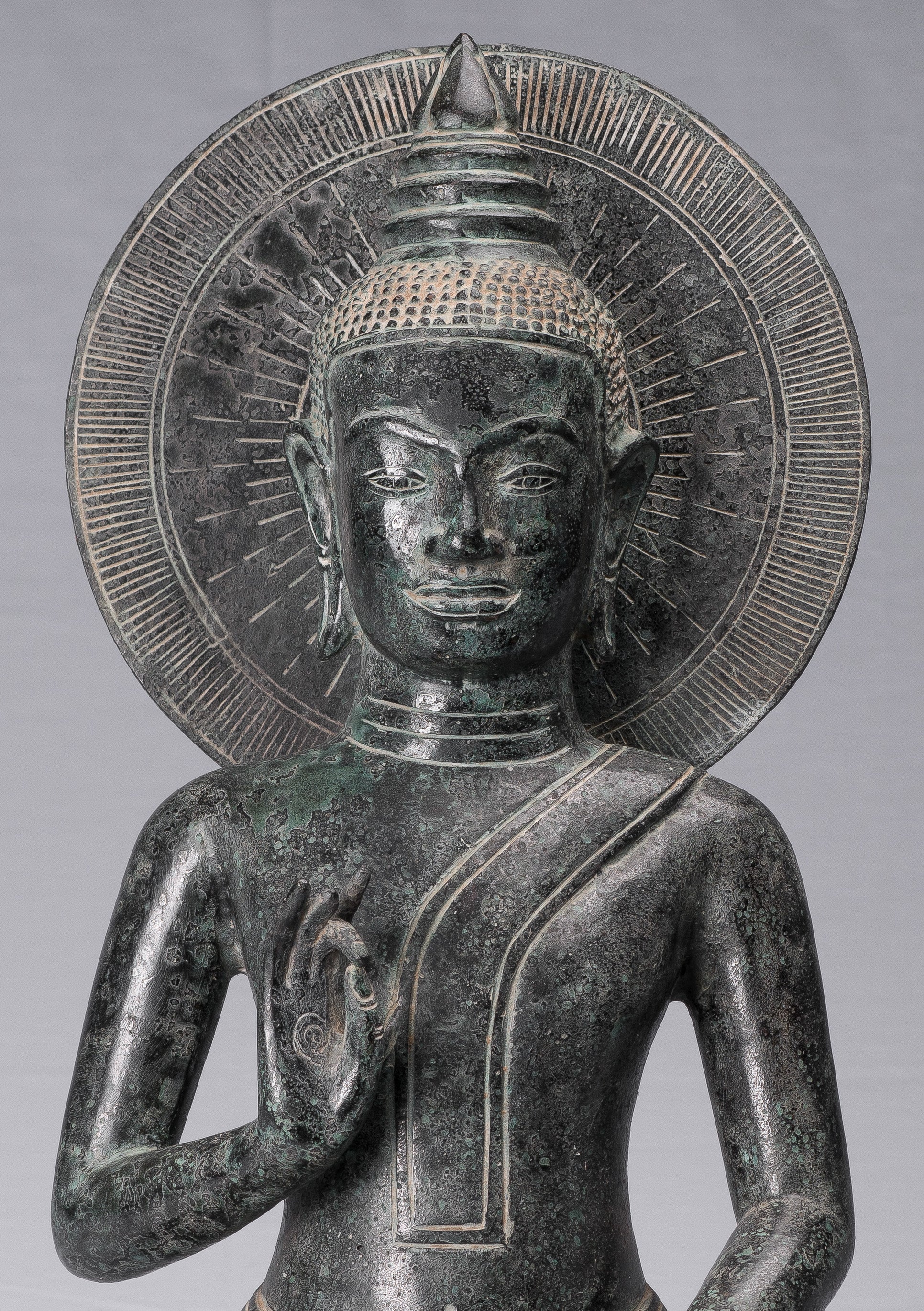 Statue de Bouddha – Statue de Bouddha en bronze de style khmer antique Dharmachakra enseignant Mudra – 50 cm