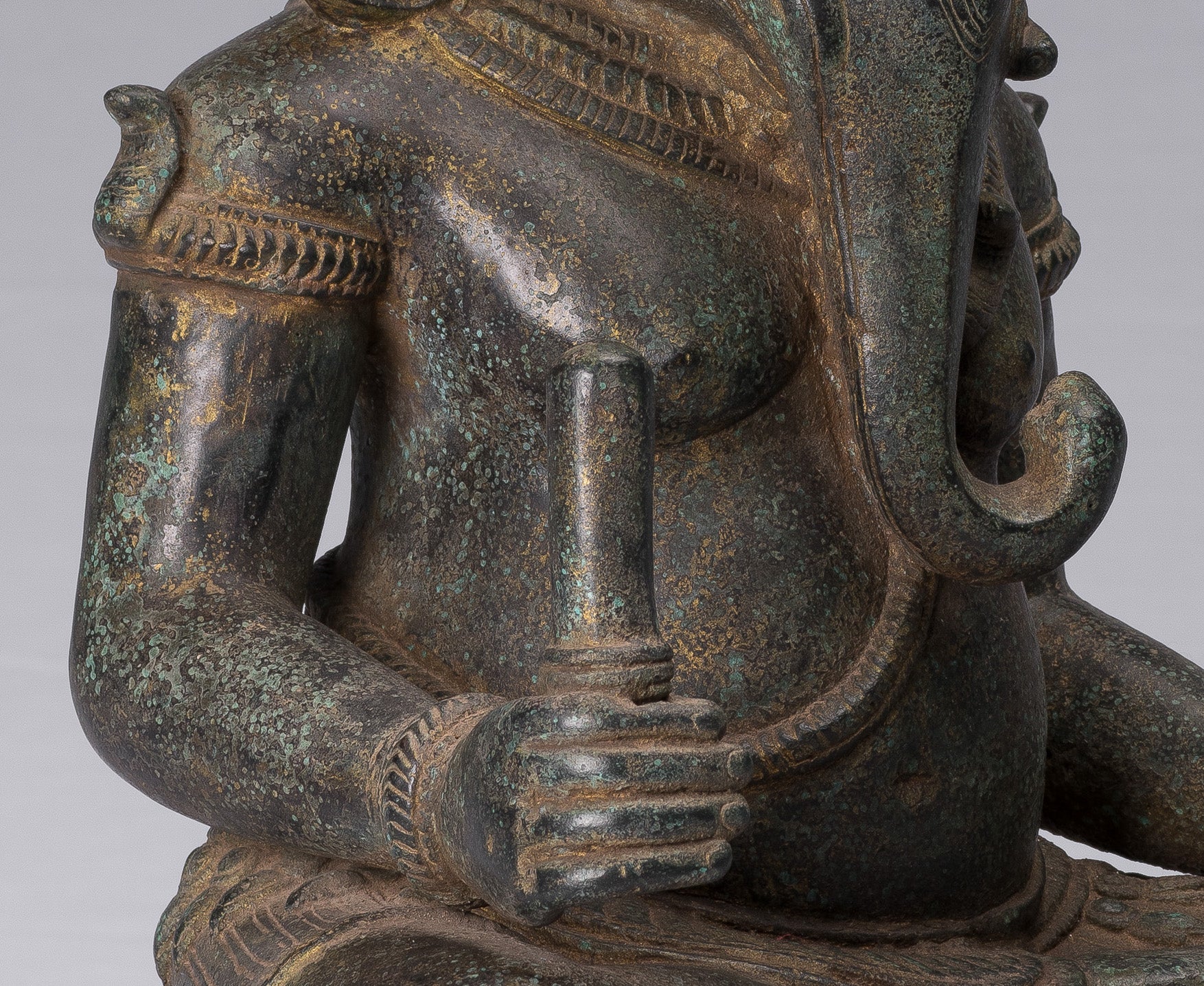 Ganesha Statue - Antique Khmer Style Post-Bayon Seated Ganesh Statue - 38cm/15"