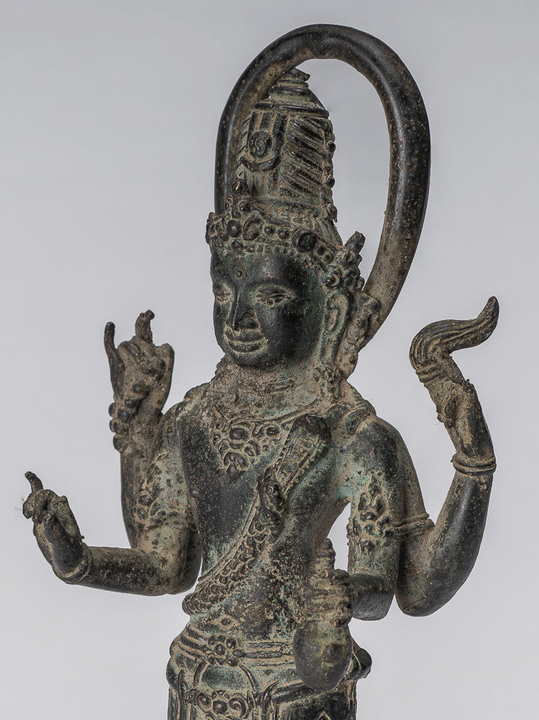 Vishnu Statue - Antique Indonesian Style Majapahit Standing Bronze Vishnu Statue - 22cm/9"