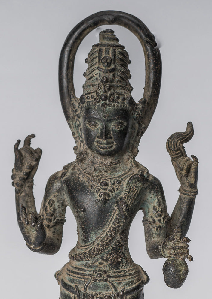 Vishnu Statue - Antique Indonesian Style Majapahit Standing Bronze Vishnu Statue - 22cm/9"
