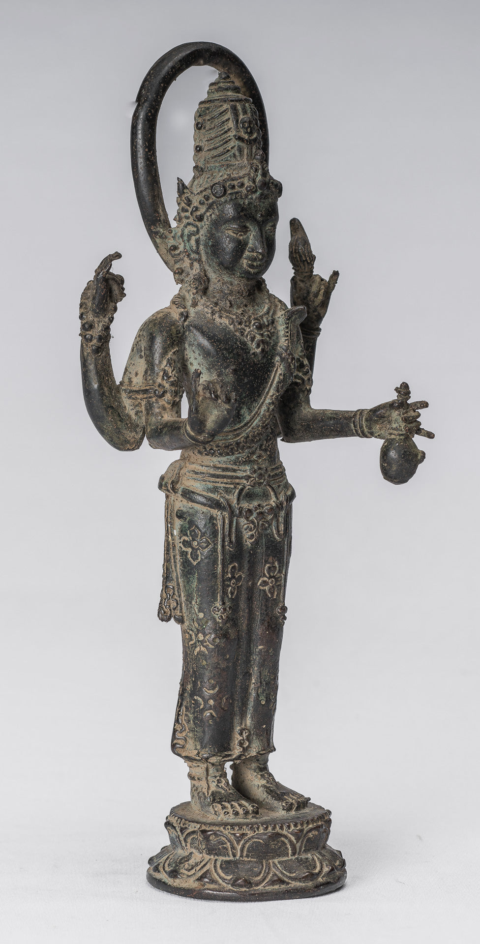 Vishnu Statue - Antique Indonesian Style Majapahit Standing Bronze Vishnu Statue - 22cm/9"