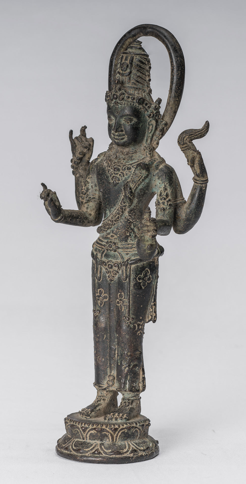 Vishnu Statue - Antique Indonesian Style Majapahit Standing Bronze Vishnu Statue - 22cm/9"