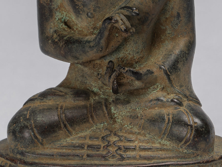Buddha Statue - Antique Indonesian Style Seated Bronze Javanese Teaching Buddha - 16cm/6"