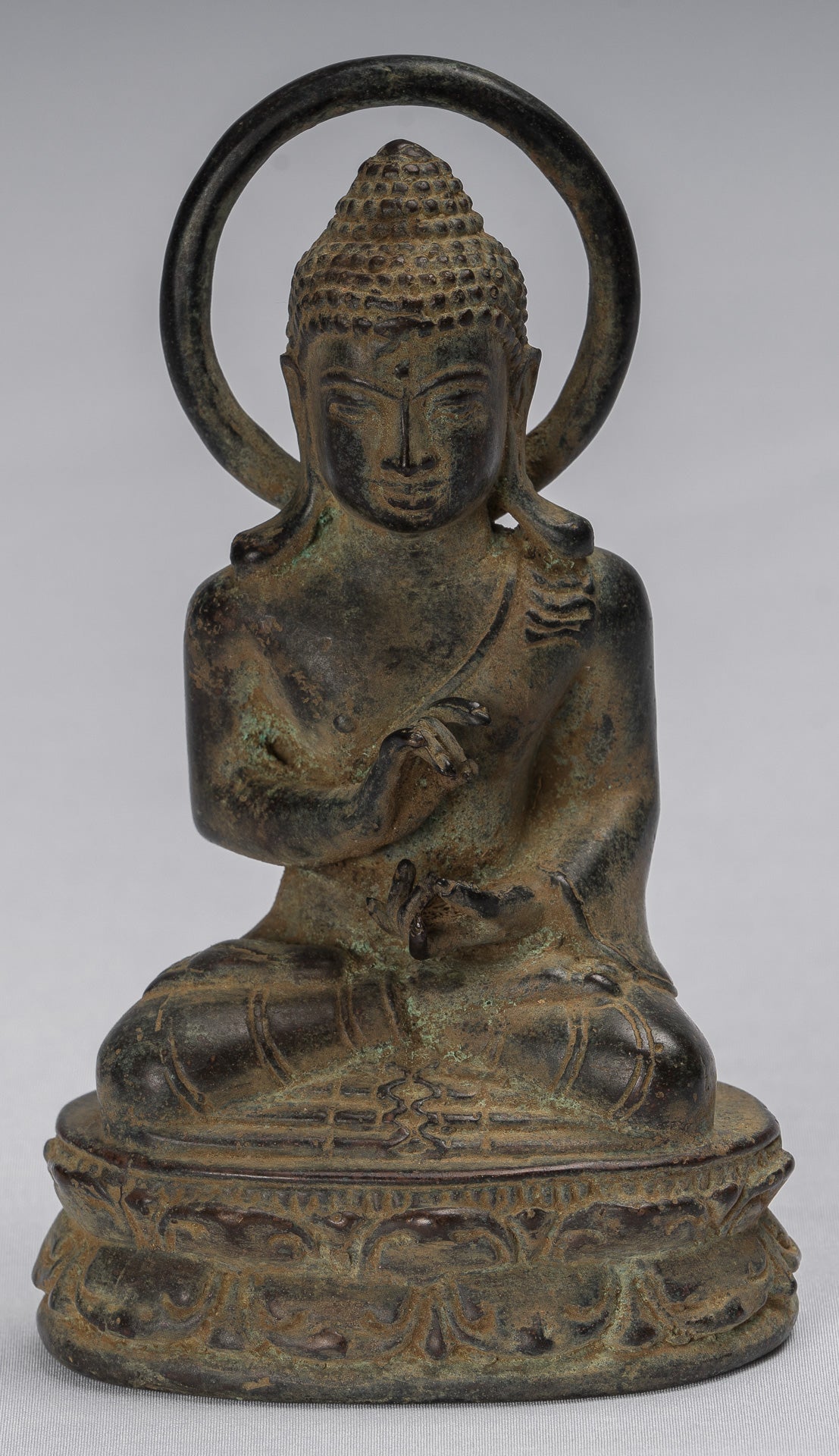 Buddha Statue - Antique Indonesian Style Seated Bronze Javanese Teaching Buddha - 16cm/6"