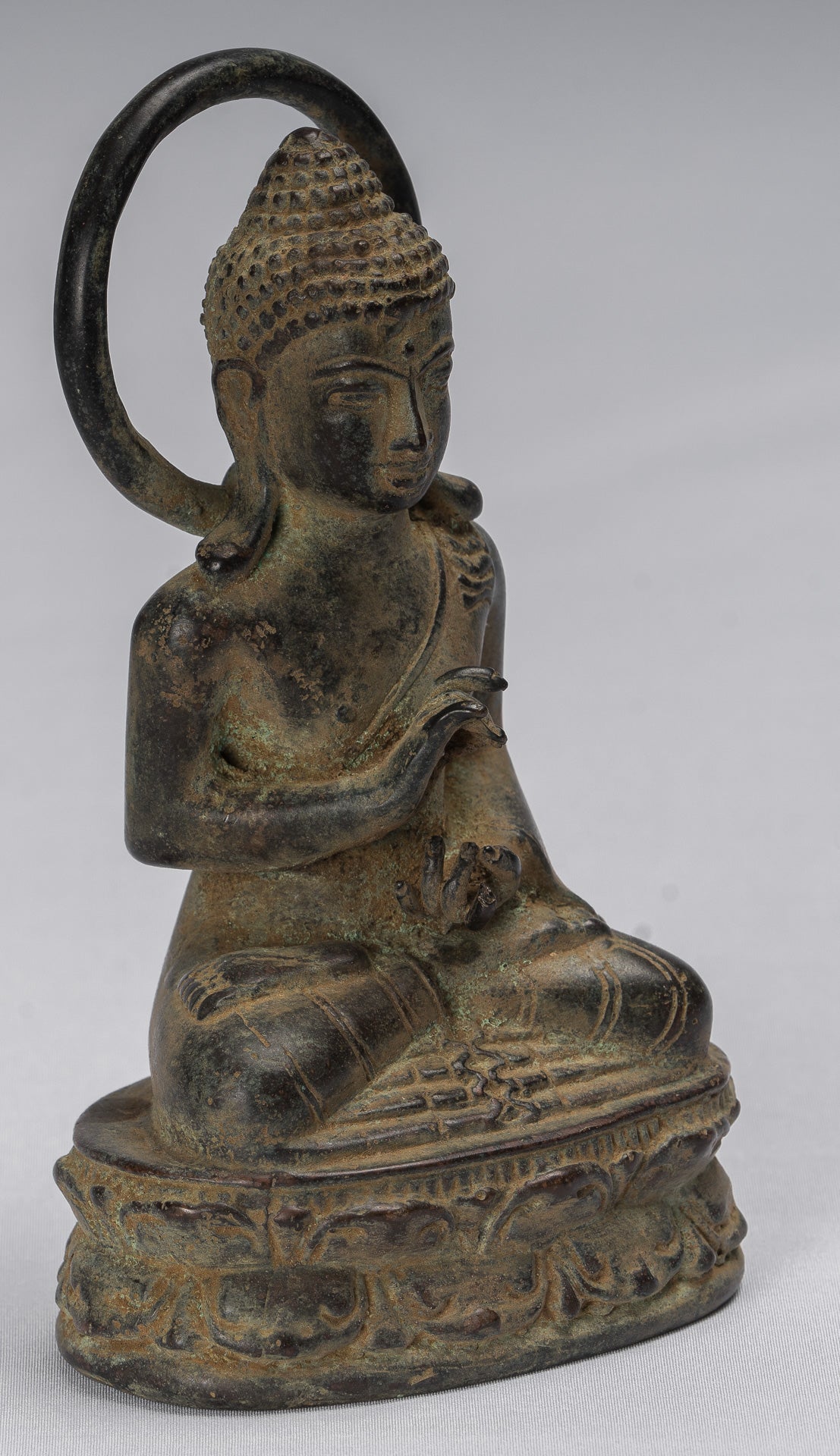 Buddha Statue - Antique Indonesian Style Seated Bronze Javanese Teaching Buddha - 16cm/6"