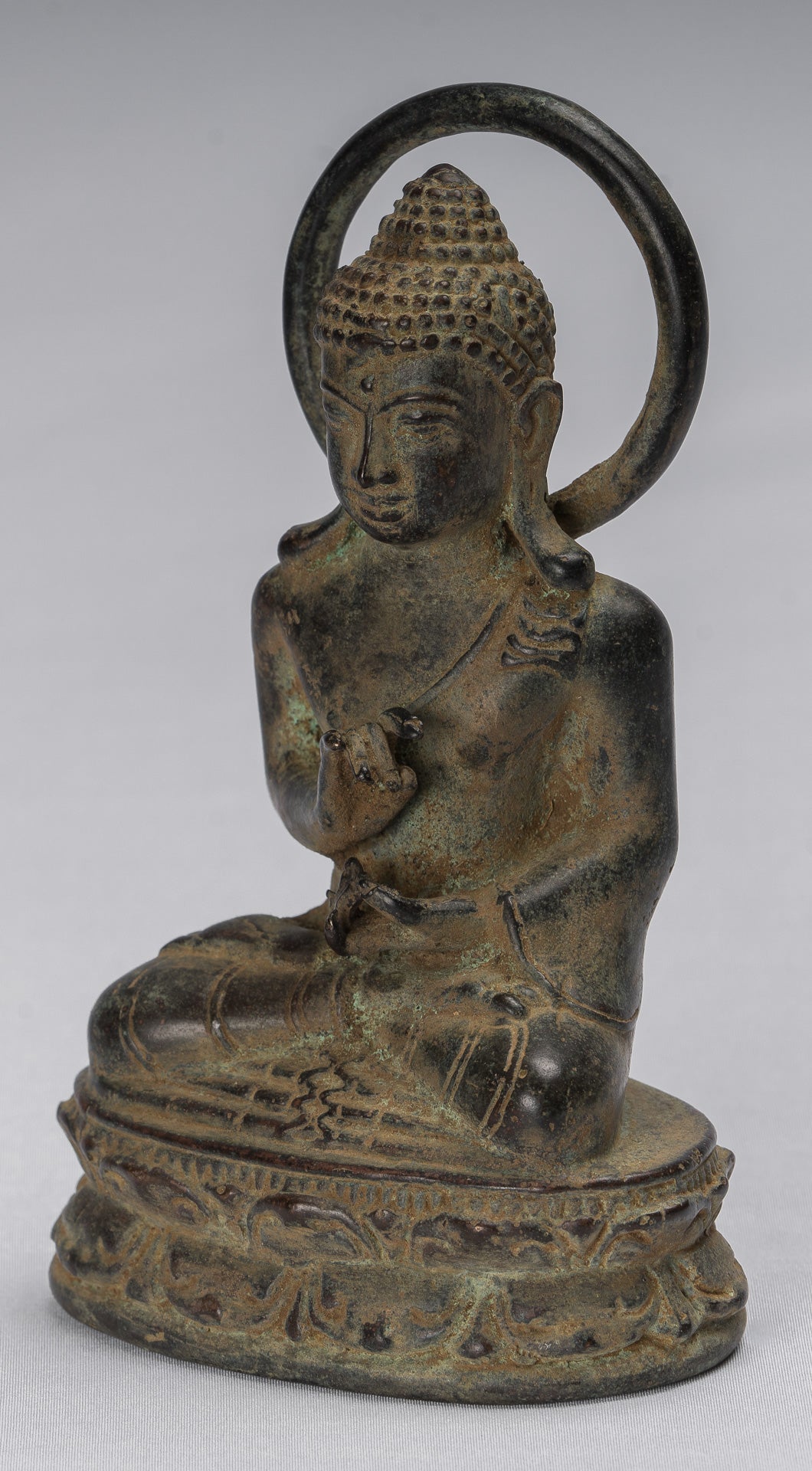 Buddha Statue - Antique Indonesian Style Seated Bronze Javanese Teaching Buddha - 16cm/6"