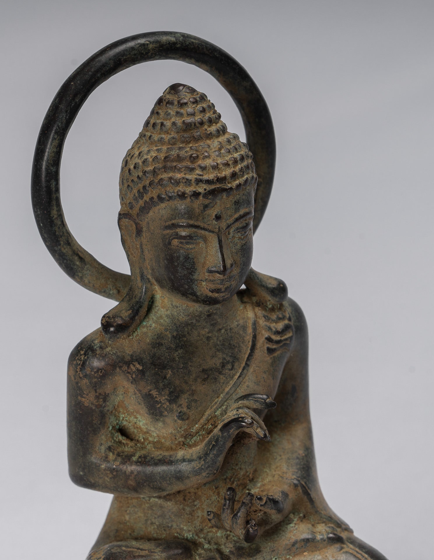 Buddha Statue - Antique Indonesian Style Seated Bronze Javanese Teaching Buddha - 16cm/6"