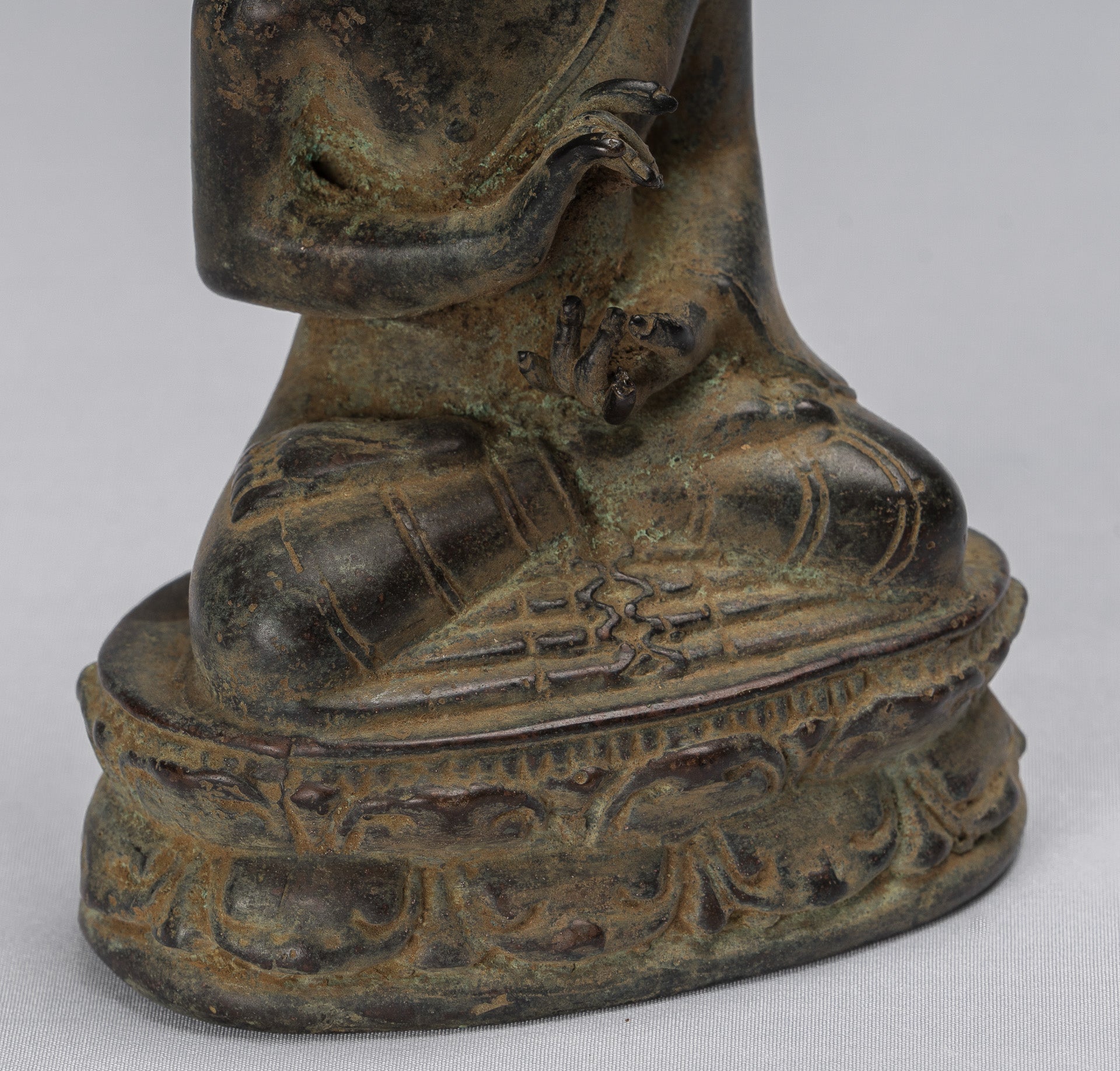Buddha Statue - Antique Indonesian Style Seated Bronze Javanese Teaching Buddha - 16cm/6"