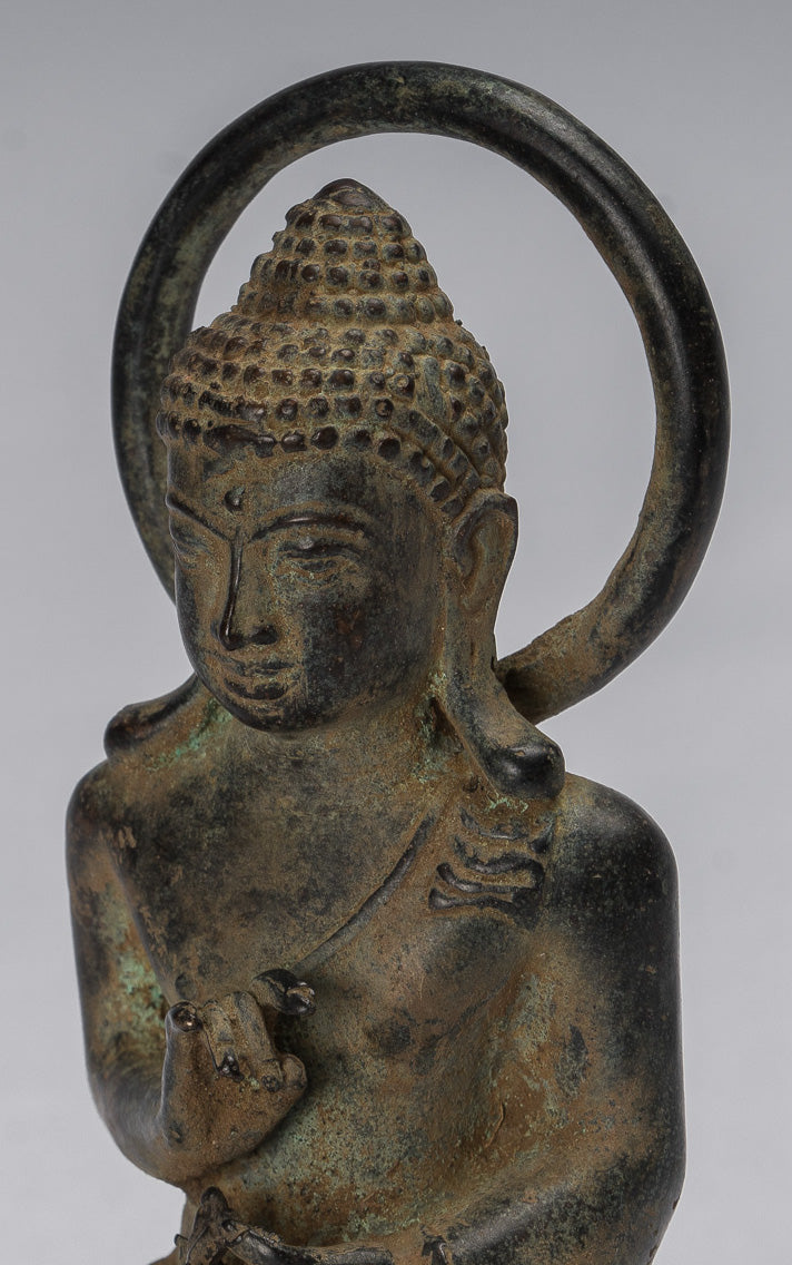 Buddha Statue - Antique Indonesian Style Seated Bronze Javanese Teaching Buddha - 16cm/6"