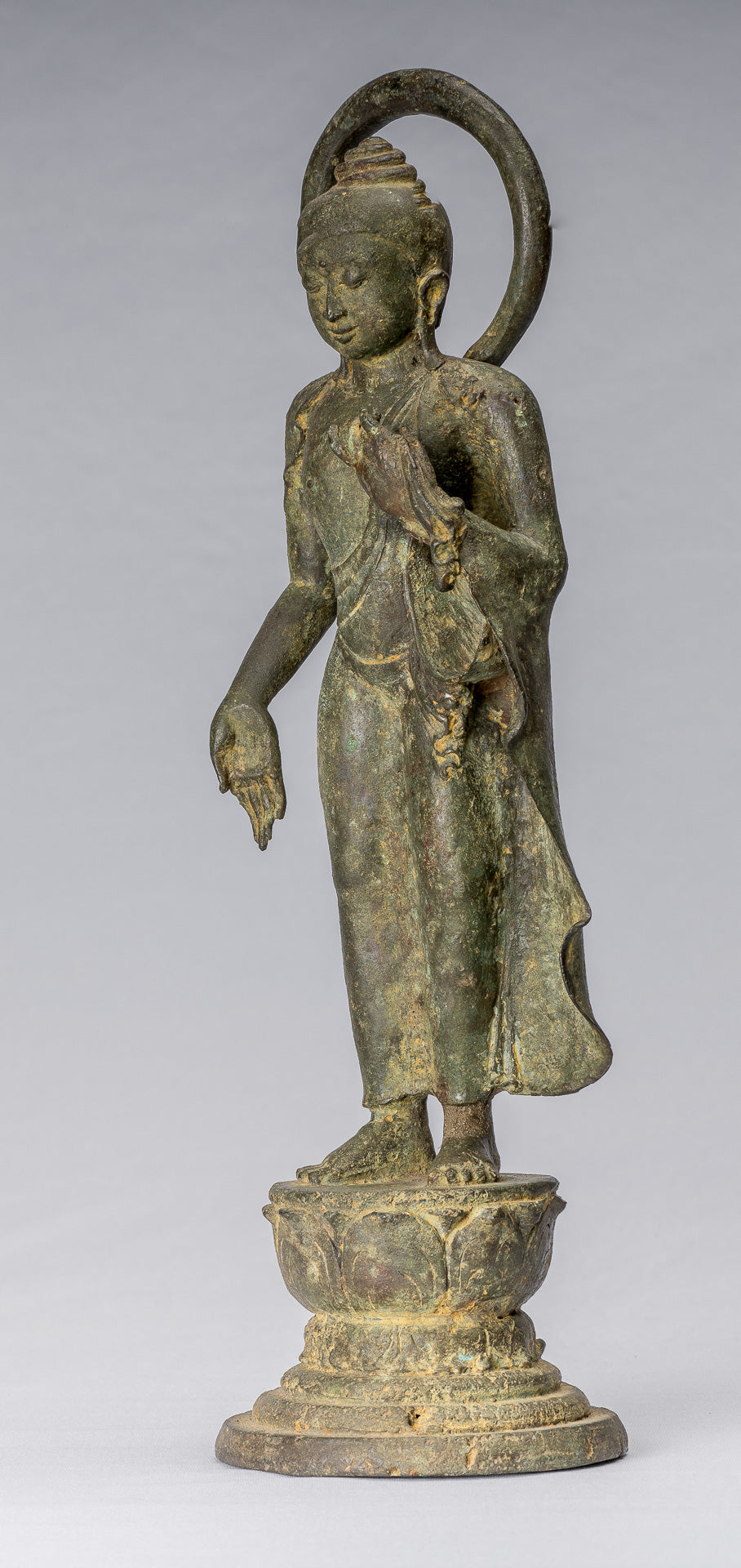 Statua di Buddha - Capolavoro antico in stile indonesiano bronzo giavanese amitabha buddha - 42cm/17 "