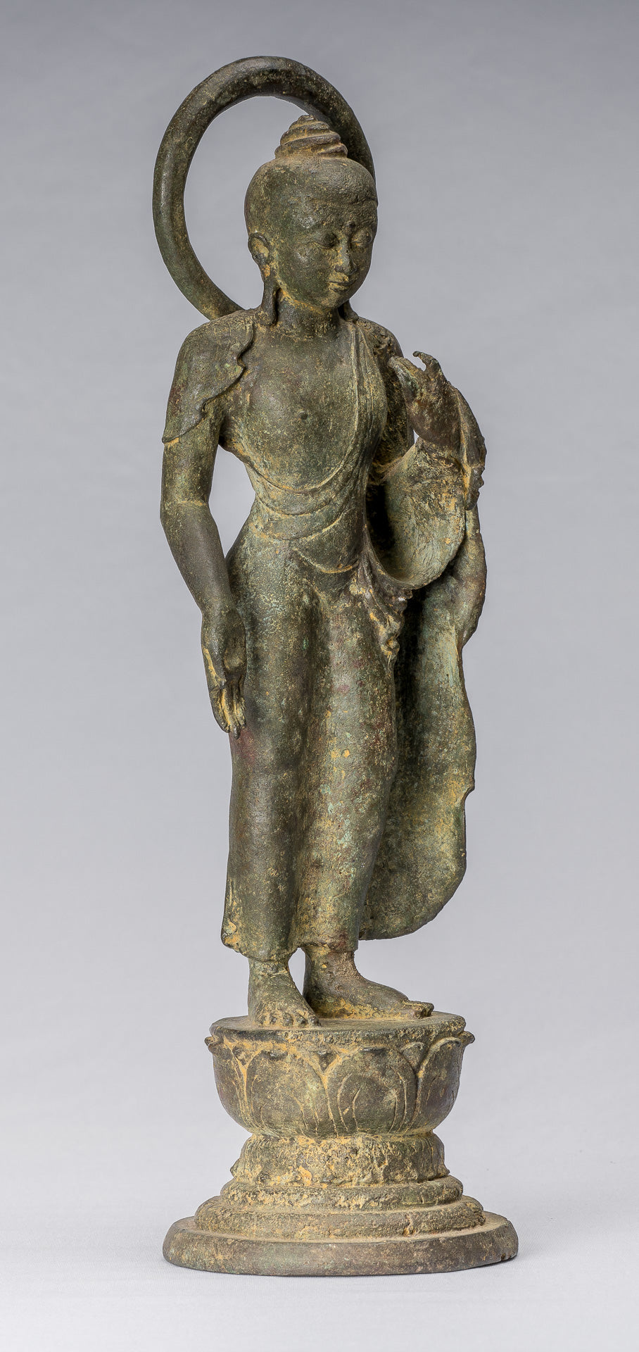 Statua di Buddha - Capolavoro antico in stile indonesiano bronzo giavanese amitabha buddha - 42cm/17 "