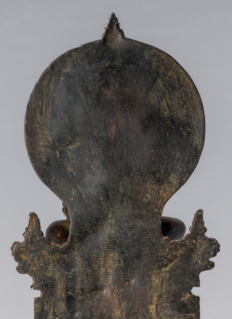 Estatua de Buda - Estilo indonesio antiguo de bronce sentado Javanese Buda - 28 cm/11 "