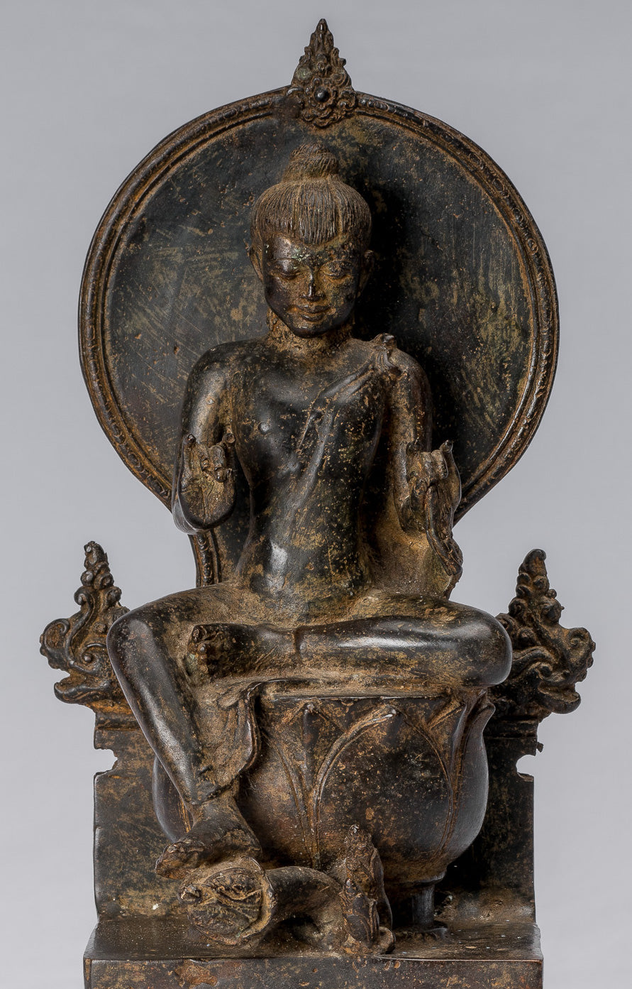 Estatua de Buda - Estilo indonesio antiguo de bronce sentado Javanese Buda - 28 cm/11 "