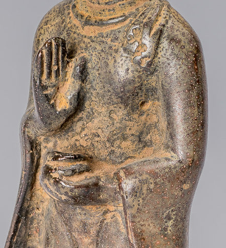 Statue de Bouddha – Statue de Bouddha de charité javanaise debout en bronze de style indonésien antique – 17 cm