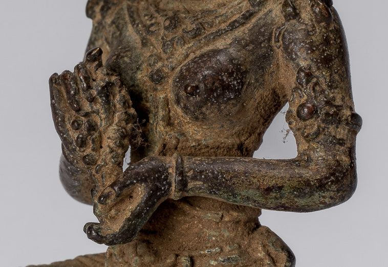 Tara-Statue – antike indonesische Bronze-Devi-Tara-Statue im Java-Stil – 8 cm.