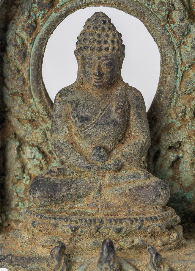 Buddha Statue - Antique Indonesian Style Bronze Javanese Amitabha Buddha Statue - 13.5cm/5"