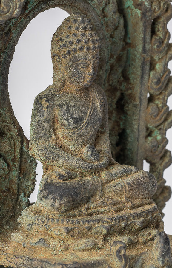 Buddha Statue - Antique Indonesian Style Bronze Javanese Amitabha Buddha Statue - 13.5cm/5"