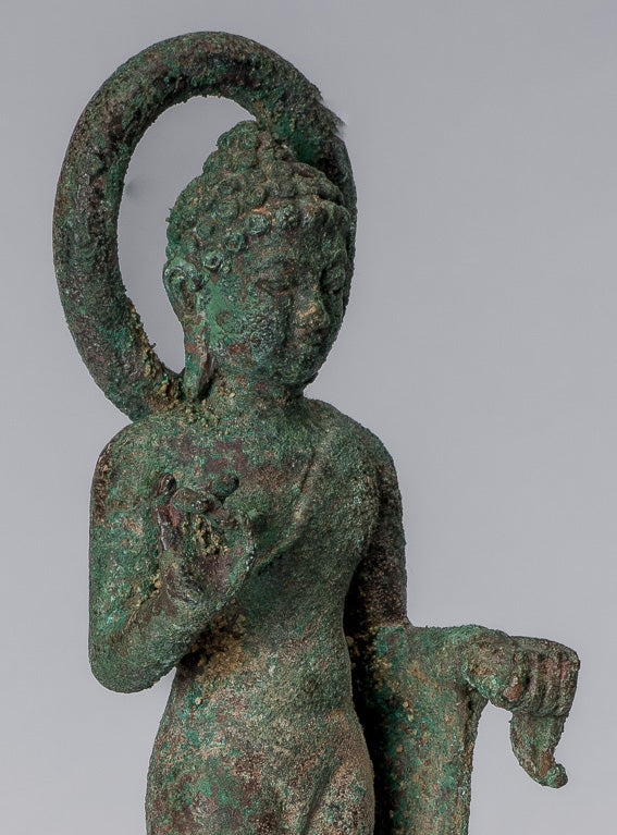 Estatua de Buda - Buda de enseñanza de bronce indonesio de estilo indonesio antiguo - 18 cm/7 "