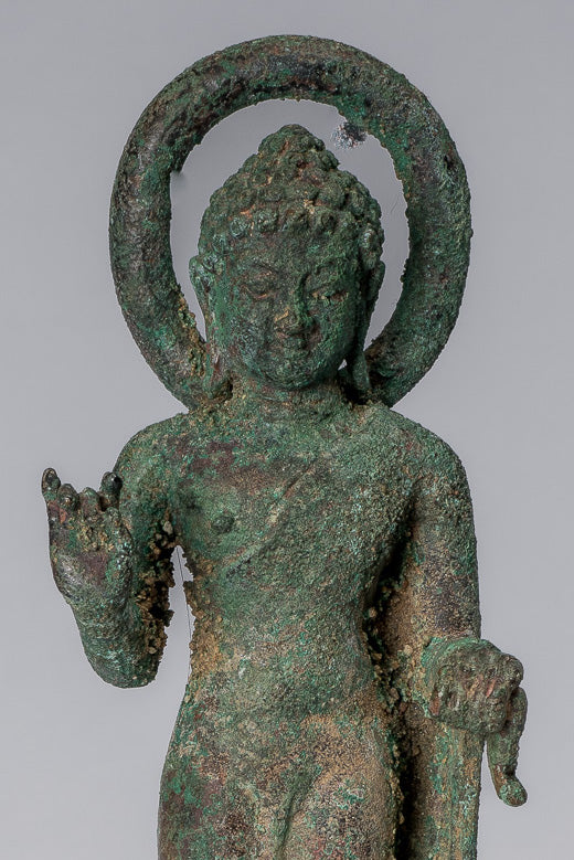 Estatua de Buda - Buda de enseñanza de bronce indonesio de estilo indonesio antiguo - 18 cm/7 "