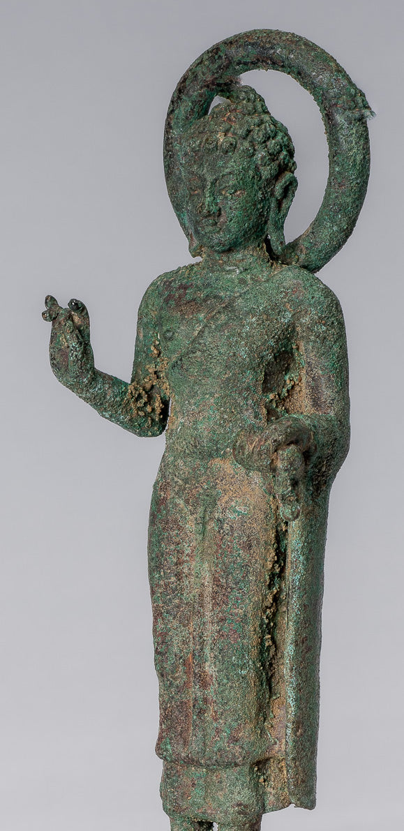 Estatua de Buda - Buda de enseñanza de bronce indonesio de estilo indonesio antiguo - 18 cm/7 "