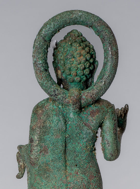 Estatua de Buda - Buda de enseñanza de bronce indonesio de estilo indonesio antiguo - 18 cm/7 "