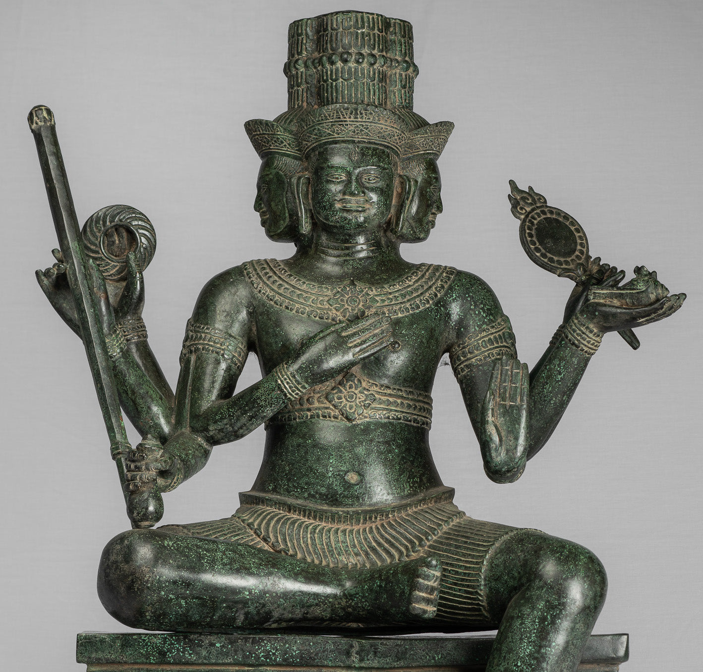 Estatua de Brahma - Antique Khmer Style Bronze 8 Arm Bayon Brahma - Creación de dios hindú - 76 cm/30 "