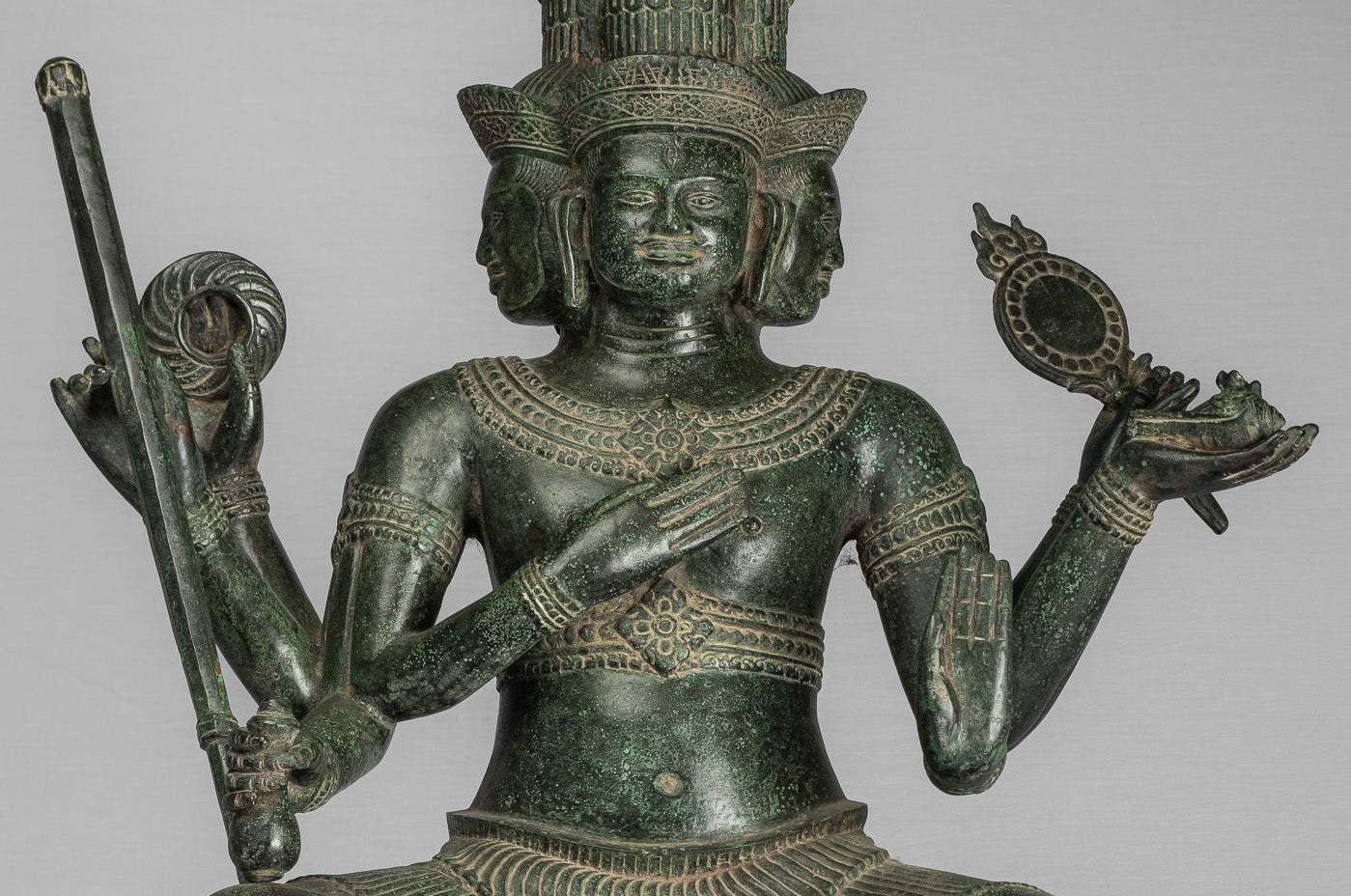 Estatua de Brahma - Antique Khmer Style Bronze 8 Arm Bayon Brahma - Creación de dios hindú - 76 cm/30 "