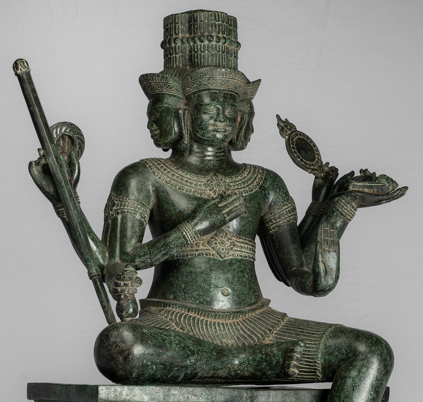 Estatua de Brahma - Antique Khmer Style Bronze 8 Arm Bayon Brahma - Creación de dios hindú - 76 cm/30 "