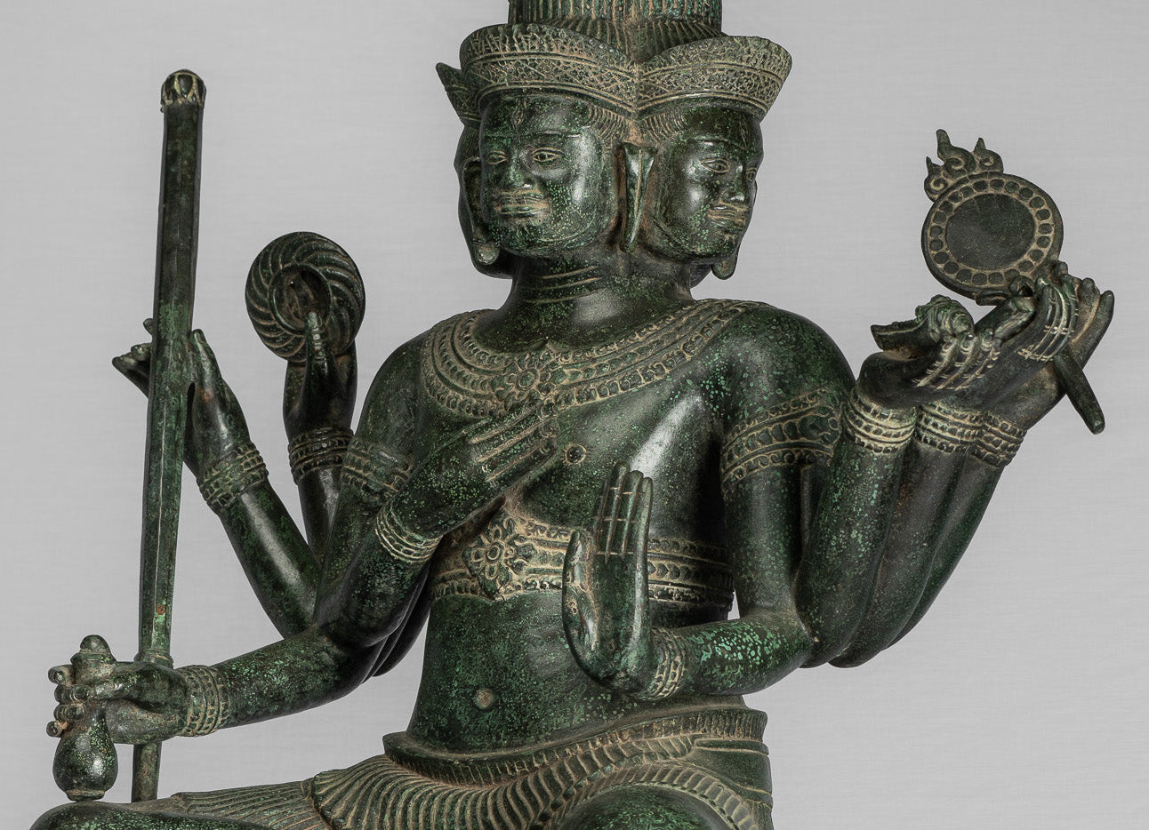 Estatua de Brahma - Antique Khmer Style Bronze 8 Arm Bayon Brahma - Creación de dios hindú - 76 cm/30 "