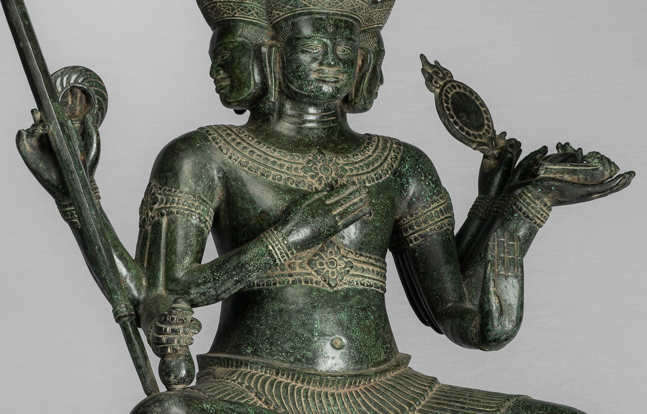 Estatua de Brahma - Antique Khmer Style Bronze 8 Arm Bayon Brahma - Creación de dios hindú - 76 cm/30 "