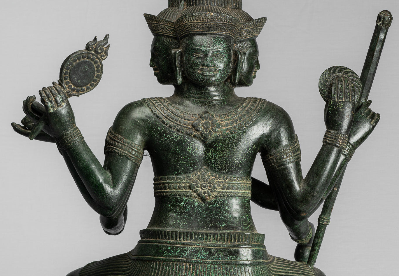 Estatua de Brahma - Antique Khmer Style Bronze 8 Arm Bayon Brahma - Creación de dios hindú - 76 cm/30 "