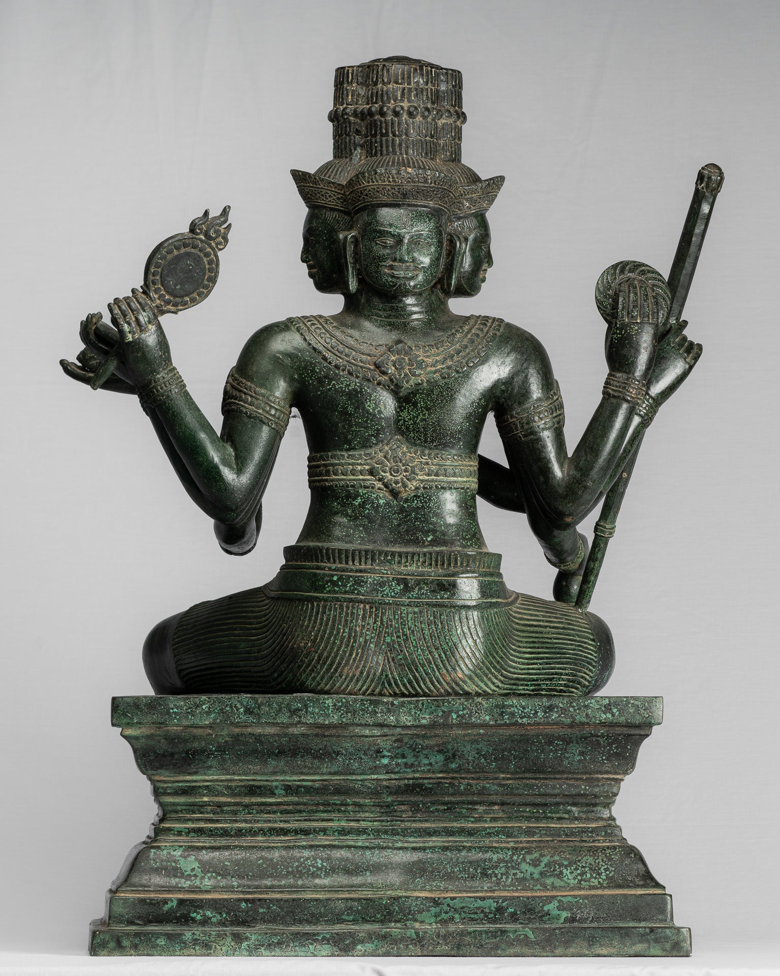 Estatua de Brahma - Antique Khmer Style Bronze 8 Arm Bayon Brahma - Creación de dios hindú - 76 cm/30 "